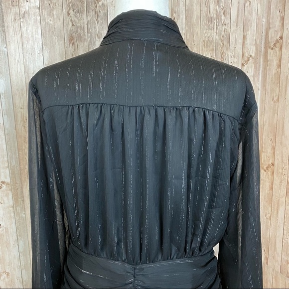 House of Harlow 1960 Long Sleeve Ruched Skirt Button Front Metallic Lurex Dress - Picture 8 of 13